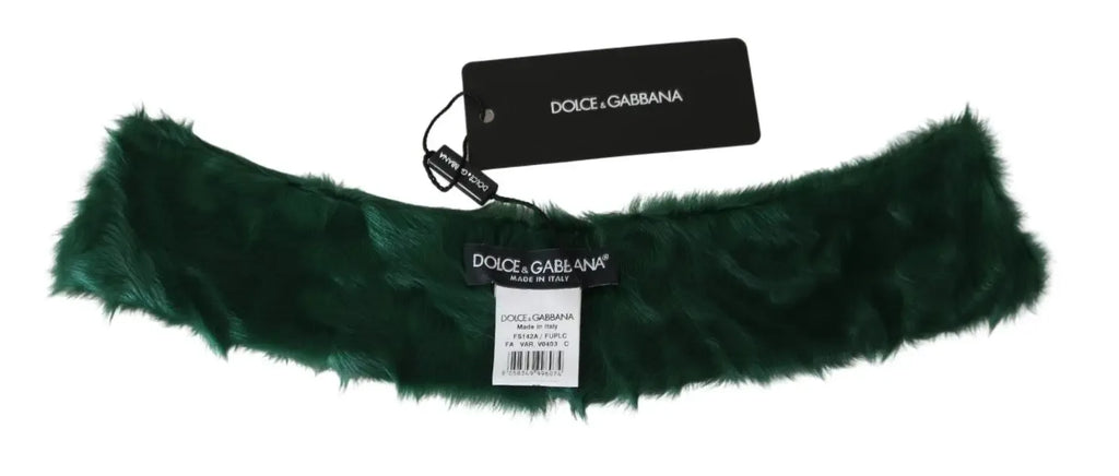 Dolce & Gabbana Green Fur Neck Collar Wrap Lambskin Scarf - Zeiniez