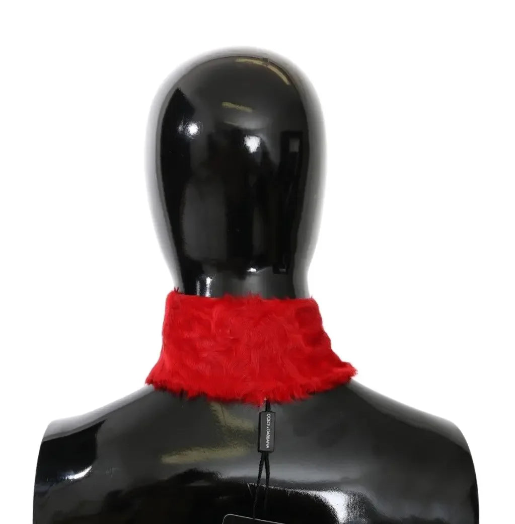 Dolce & Gabbana Red Fur Neck Collar Wrap Lambskin Scarf - Zeiniez