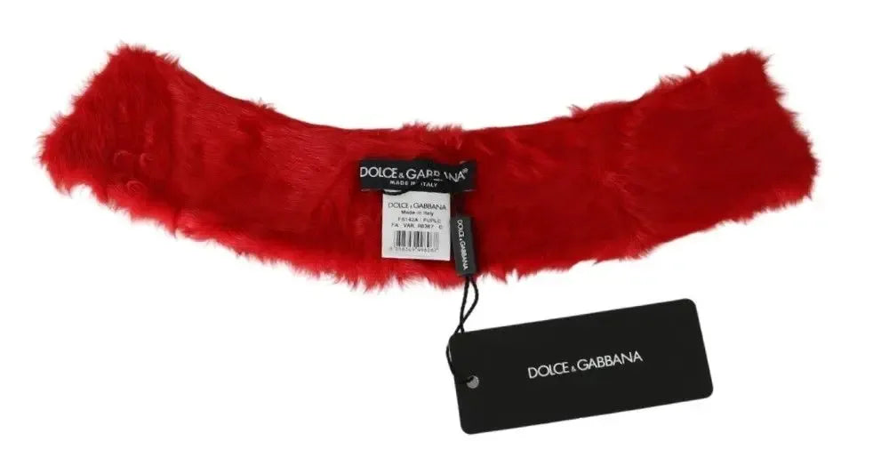 Dolce & Gabbana Red Fur Neck Collar Wrap Lambskin Scarf - Zeiniez