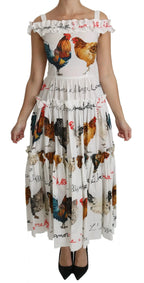 Dolce & Gabbana White Rooster Sheath Midi Cotton Dress - Zeiniez