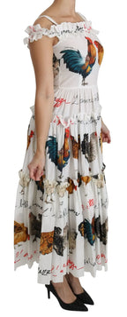 Dolce & Gabbana White Rooster Sheath Midi Cotton Dress - Zeiniez
