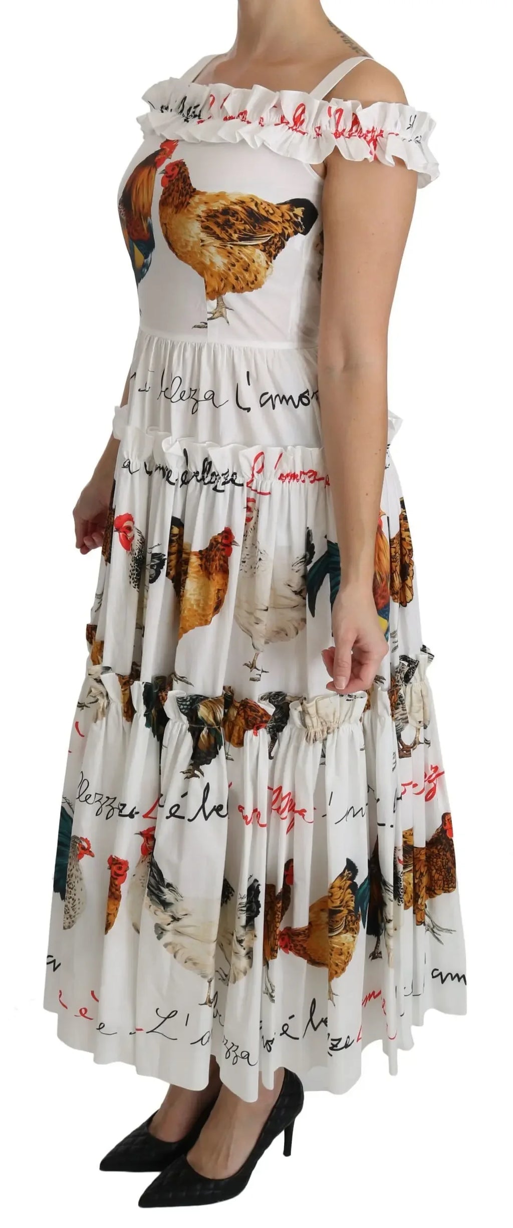 Dolce & Gabbana White Rooster Sheath Midi Cotton Dress - Zeiniez