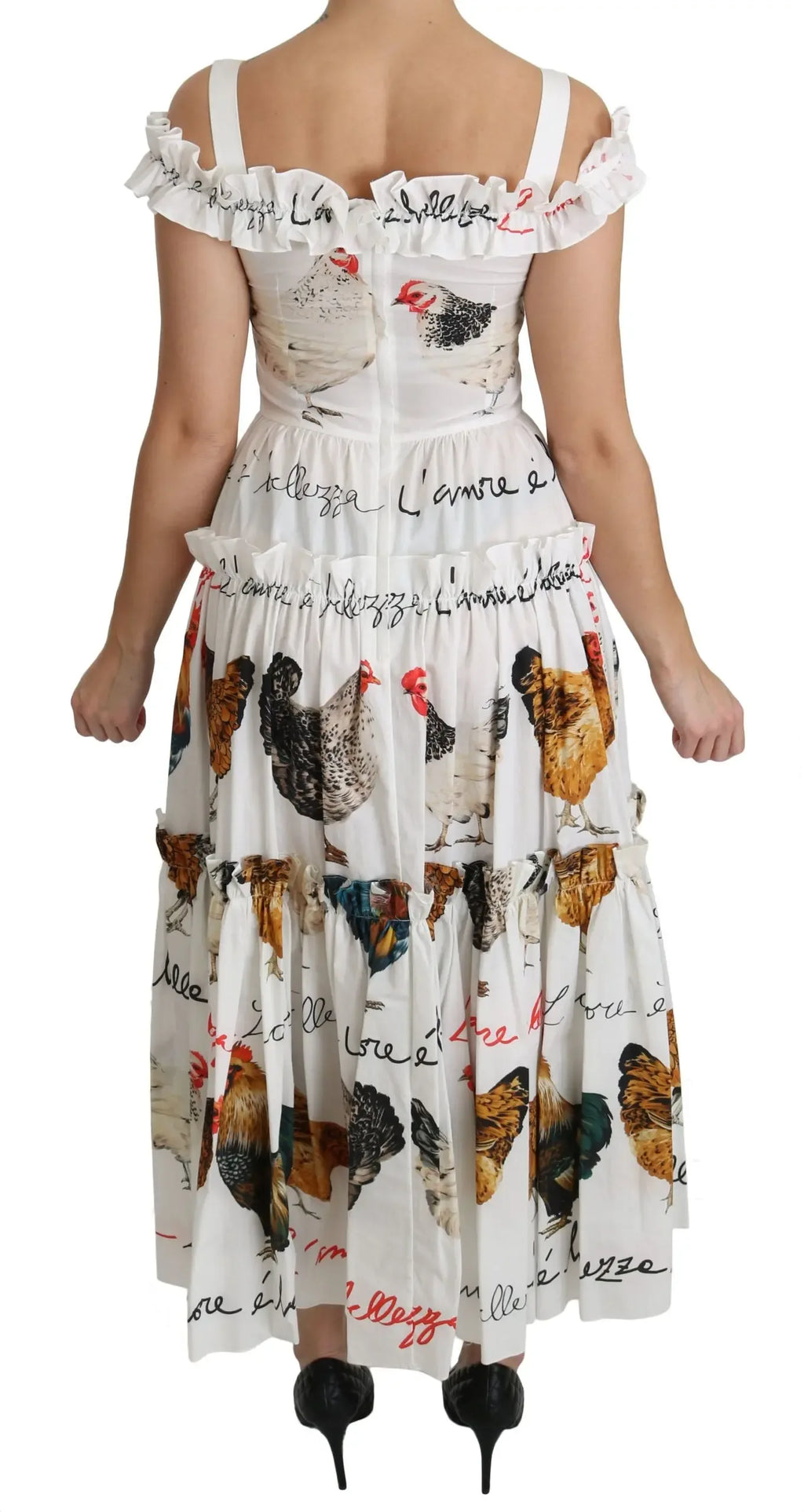 Dolce & Gabbana White Rooster Sheath Midi Cotton Dress - Zeiniez