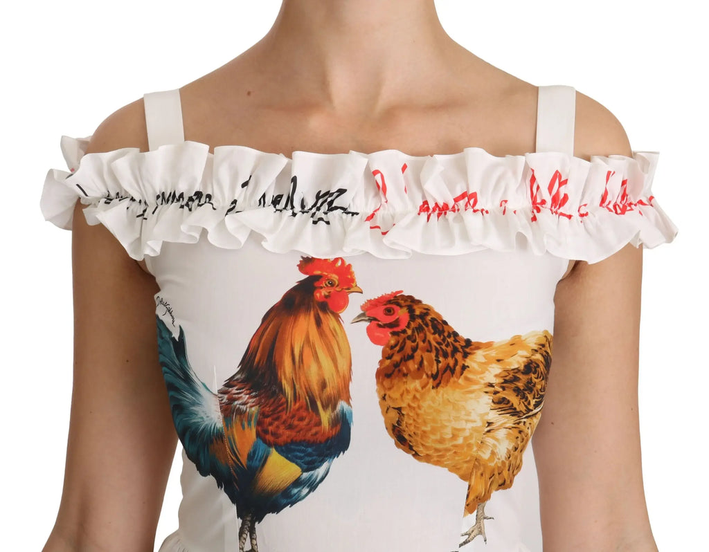Dolce & Gabbana White Rooster Sheath Midi Cotton Dress - Zeiniez