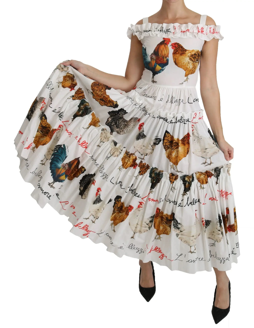 Dolce & Gabbana White Rooster Sheath Midi Cotton Dress - Zeiniez