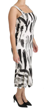 Dolce & Gabbana White Black Printed Sheath Midi Viscose Dress - Zeiniez