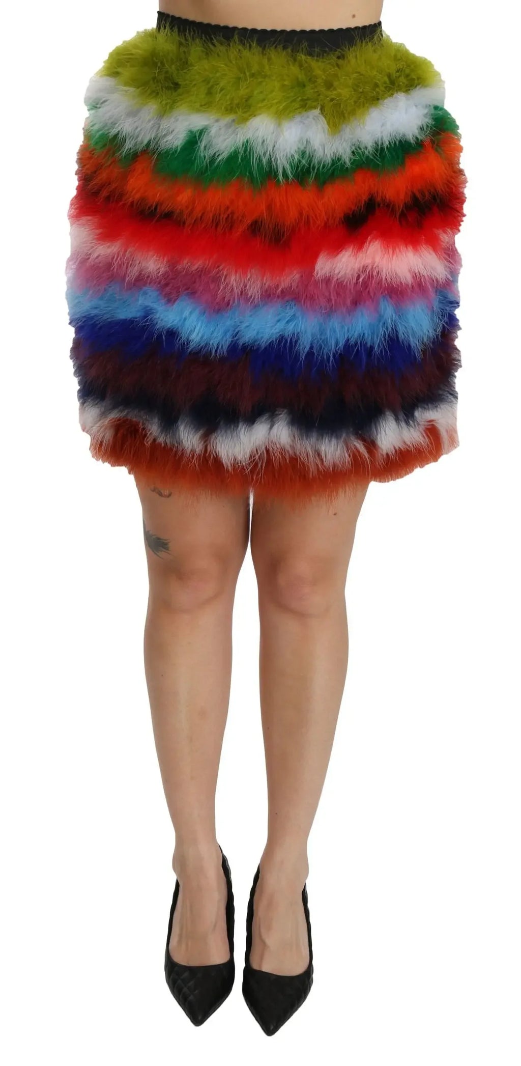 Dolce & Gabbana Red Blue High Waist Mini Feather Skirt - Zeiniez