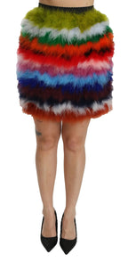 Dolce & Gabbana Red Blue High Waist Mini Feather Skirt - Zeiniez