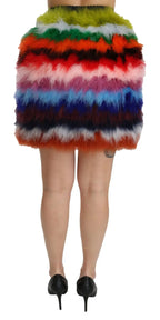 Dolce & Gabbana Red Blue High Waist Mini Feather Skirt - Zeiniez
