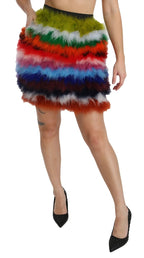 Dolce & Gabbana Red Blue High Waist Mini Feather Skirt - Zeiniez