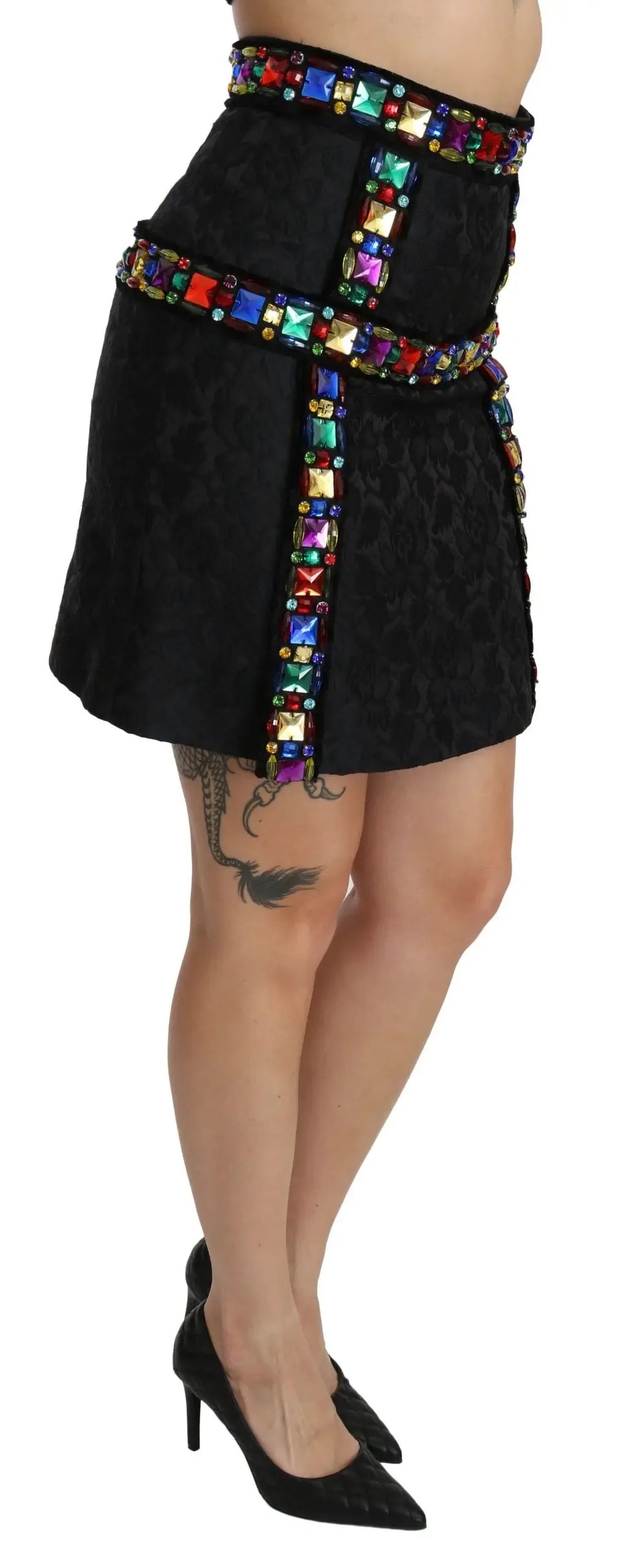 Dolce & Gabbana Black Crystal Embellished High Waist Skirt - Zeiniez
