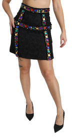 Dolce & Gabbana Black Crystal Embellished High Waist Skirt - Zeiniez