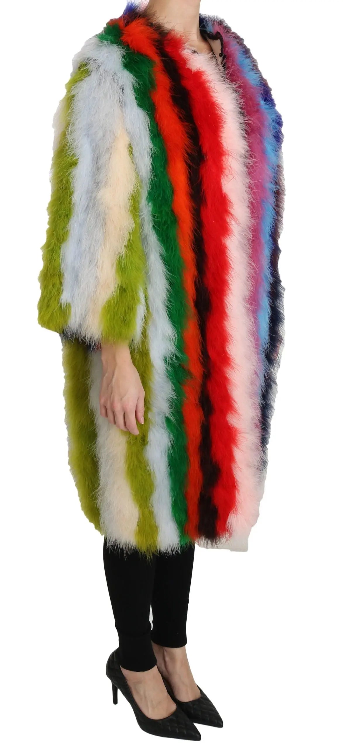 Dolce & Gabbana Multicolor Turkey Feather Cape Fur Coat - Zeiniez