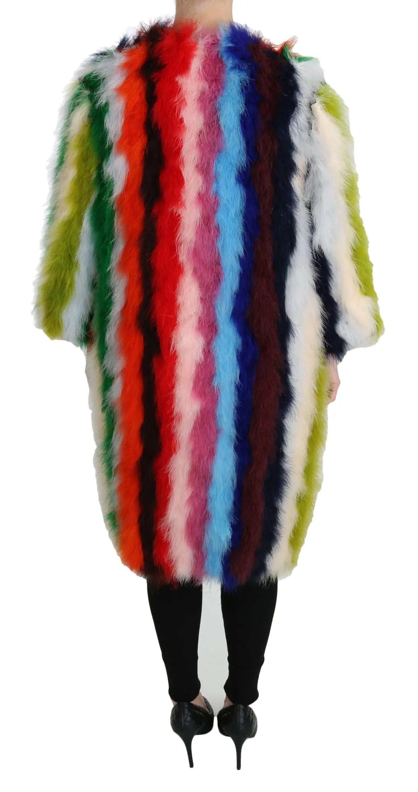 Dolce & Gabbana Multicolor Turkey Feather Cape Fur Coat - Zeiniez