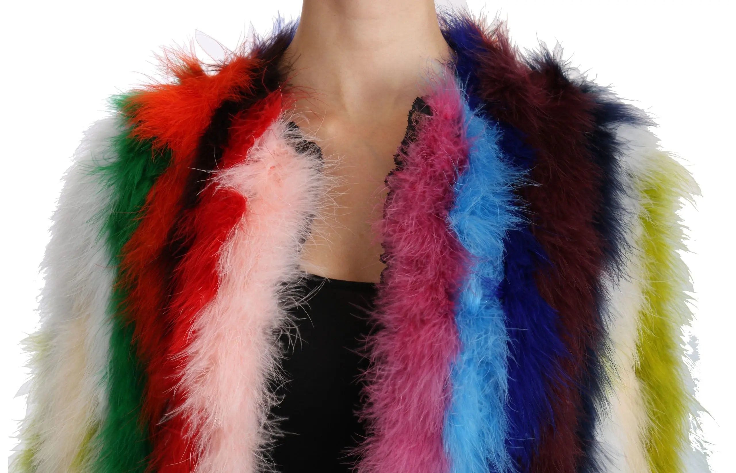 Dolce & Gabbana Multicolor Turkey Feather Cape Fur Coat - Zeiniez