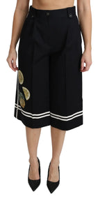 Dolce & Gabbana Black Lemon Embellished Palazzo Cropped Pants - Zeiniez