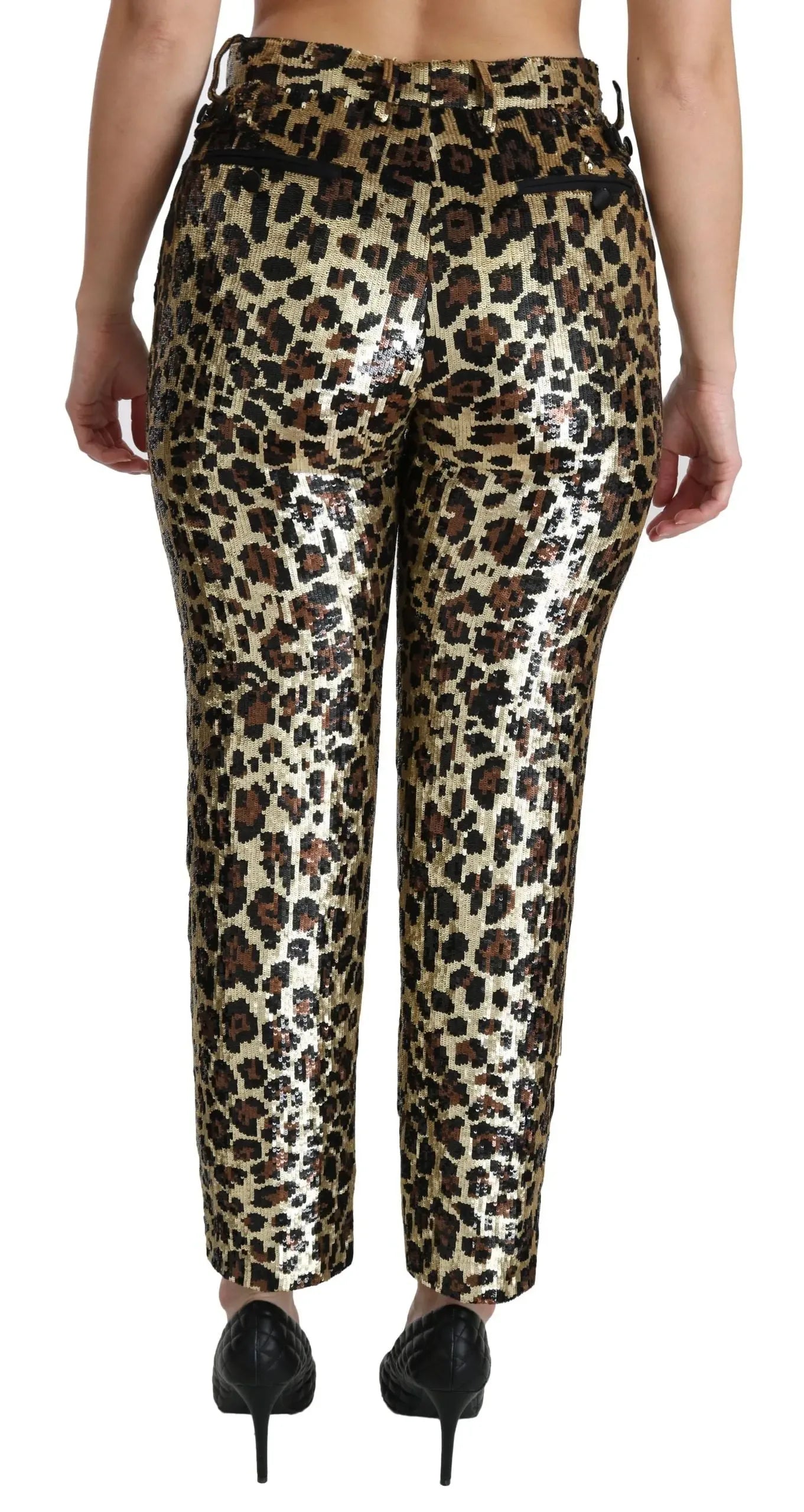 Dolce & Gabbana Brown Leopard Sequined High Waist Pants - Zeiniez
