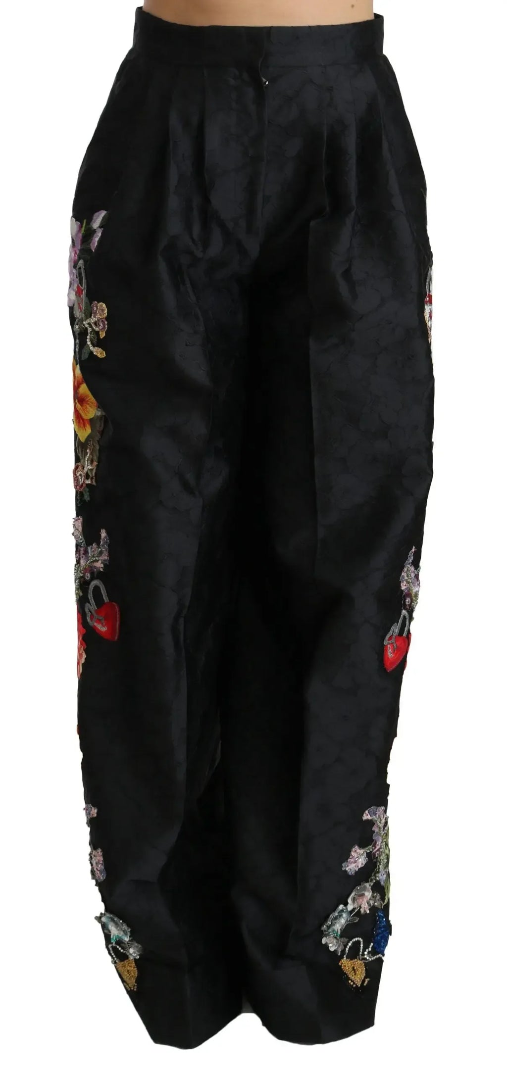 Dolce & Gabbana Black Brocade Floral Sequined Beaded Pants - Zeiniez