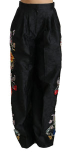 Dolce & Gabbana Black Brocade Floral Sequined Beaded Pants - Zeiniez