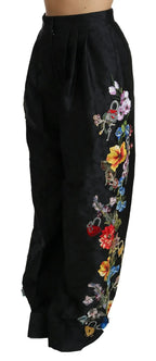 Dolce & Gabbana Black Brocade Floral Sequined Beaded Pants - Zeiniez