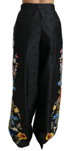 Dolce & Gabbana Black Brocade Floral Sequined Beaded Pants - Zeiniez