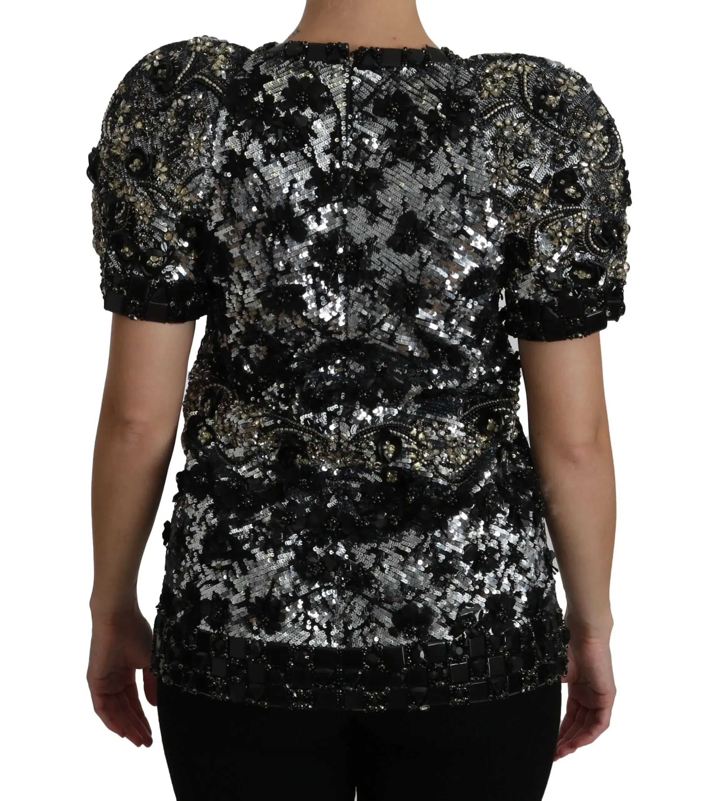 Dolce & Gabbana Black Sequined Crystal Embellished Top Blouse - Zeiniez