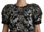 Dolce & Gabbana Black Sequined Crystal Embellished Top Blouse - Zeiniez