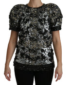 Dolce & Gabbana Black Sequined Crystal Embellished Top Blouse - Zeiniez