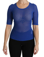 Dolce & Gabbana Blue See Through Round Neck Top Viscose Blouse - Zeiniez