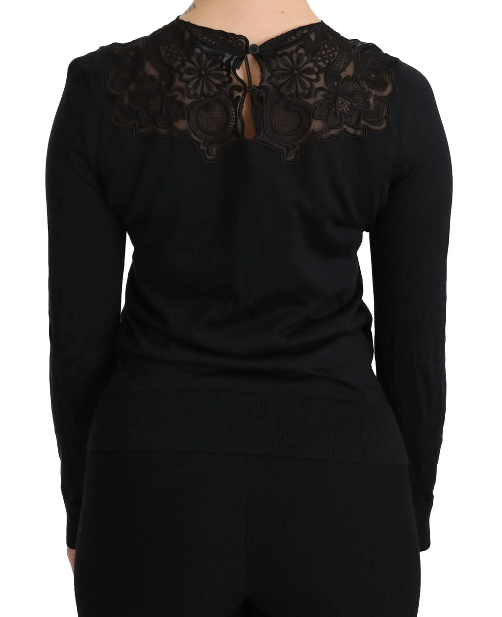 Dolce & Gabbana Black Silk Lace Crew Neck Long Sleeve Blouse - Zeiniez