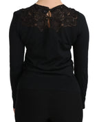 Dolce & Gabbana Black Silk Lace Crew Neck Long Sleeve Blouse - Zeiniez