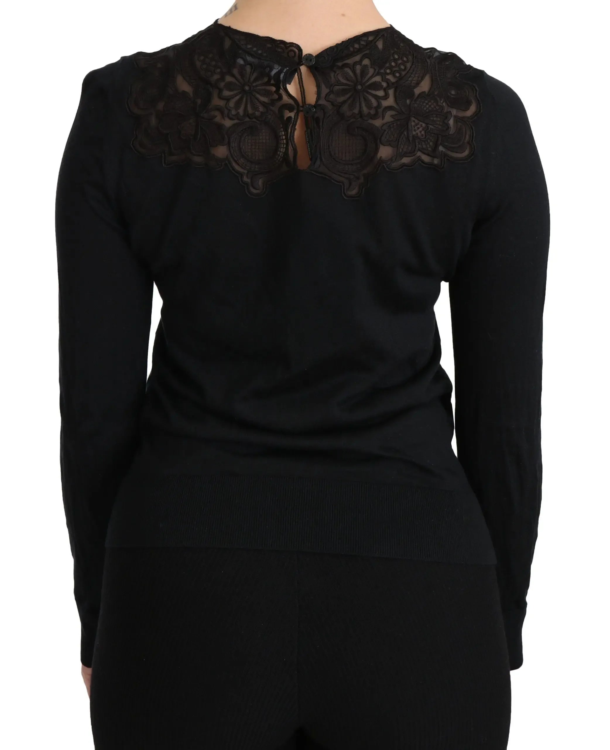 Dolce & Gabbana Black Silk Lace Crew Neck Long Sleeve Blouse - Zeiniez