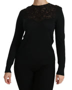 Dolce & Gabbana Black Silk Lace Crew Neck Long Sleeve Blouse - Zeiniez
