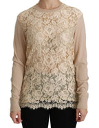 Dolce & Gabbana Beige Lace Long Sleeve Top Cashmere Blouse - Zeiniez