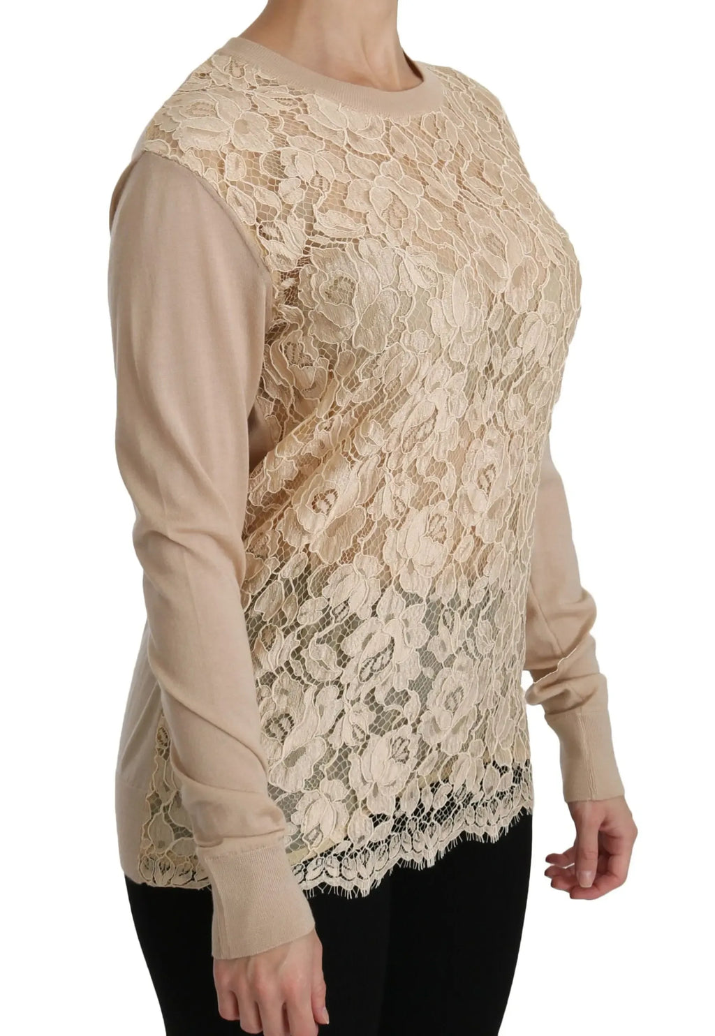 Dolce & Gabbana Beige Lace Long Sleeve Top Cashmere Blouse - Zeiniez