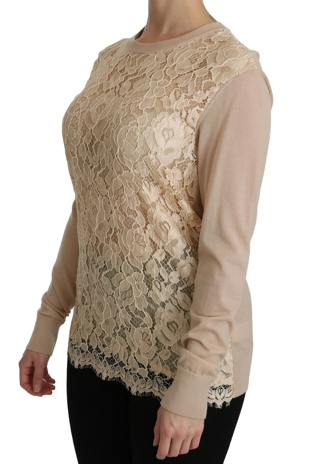 Dolce & Gabbana Beige Lace Long Sleeve Top Cashmere Blouse - Zeiniez