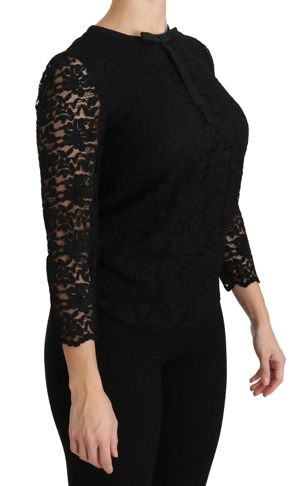 Dolce & Gabbana Black Lace Long Sleeve Nylon Blouse - Zeiniez