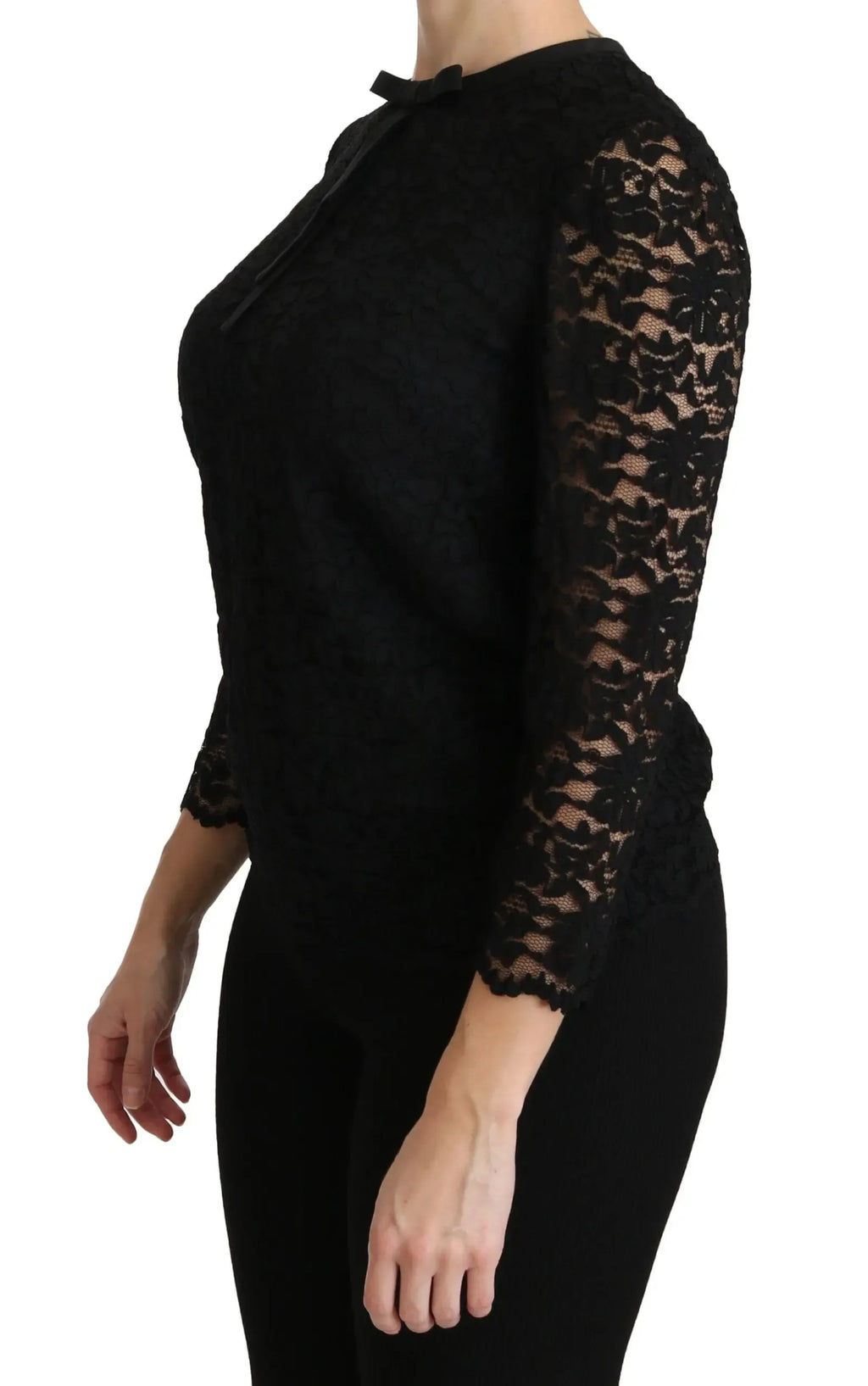 Dolce & Gabbana Black Lace Long Sleeve Nylon Blouse - Zeiniez