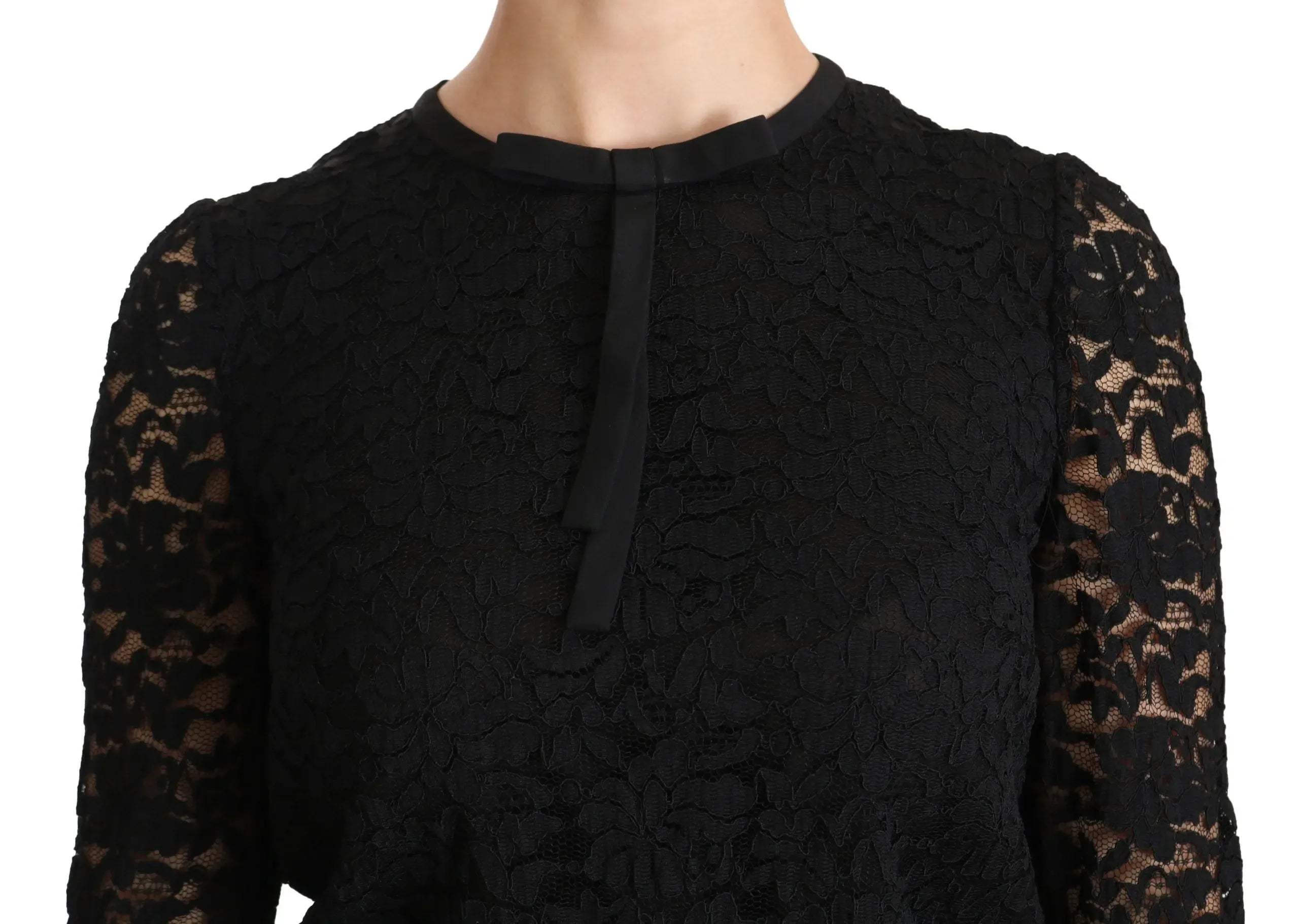 Dolce & Gabbana Black Lace Long Sleeve Nylon Blouse - Zeiniez