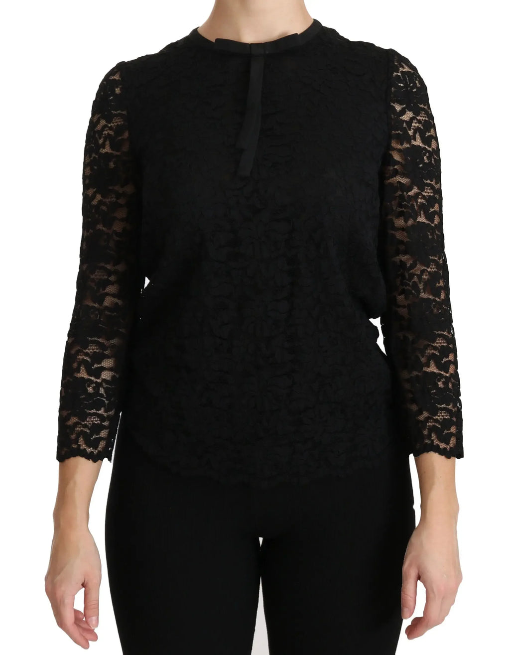 Dolce & Gabbana Black Lace Long Sleeve Nylon Blouse - Zeiniez