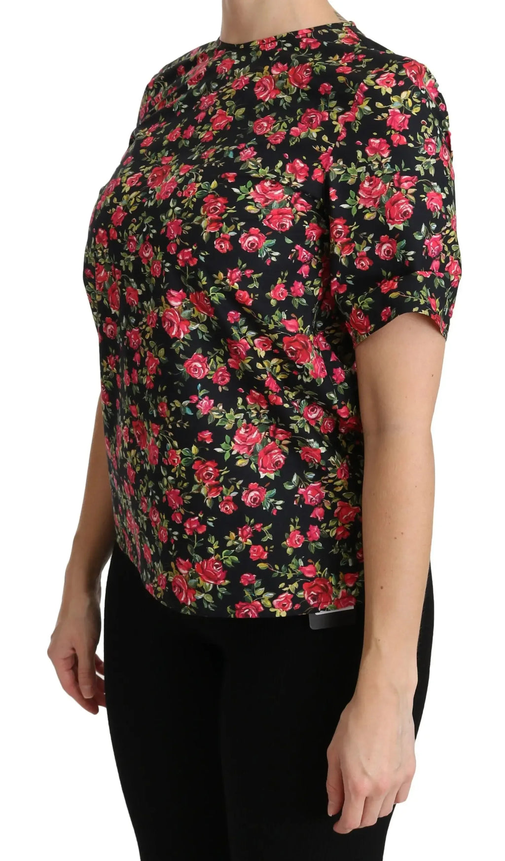 Dolce & Gabbana Black Floral Roses Short Sleeve Top Blouse - Zeiniez