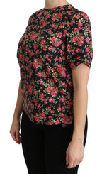 Dolce & Gabbana Black Floral Roses Short Sleeve Top Blouse - Zeiniez