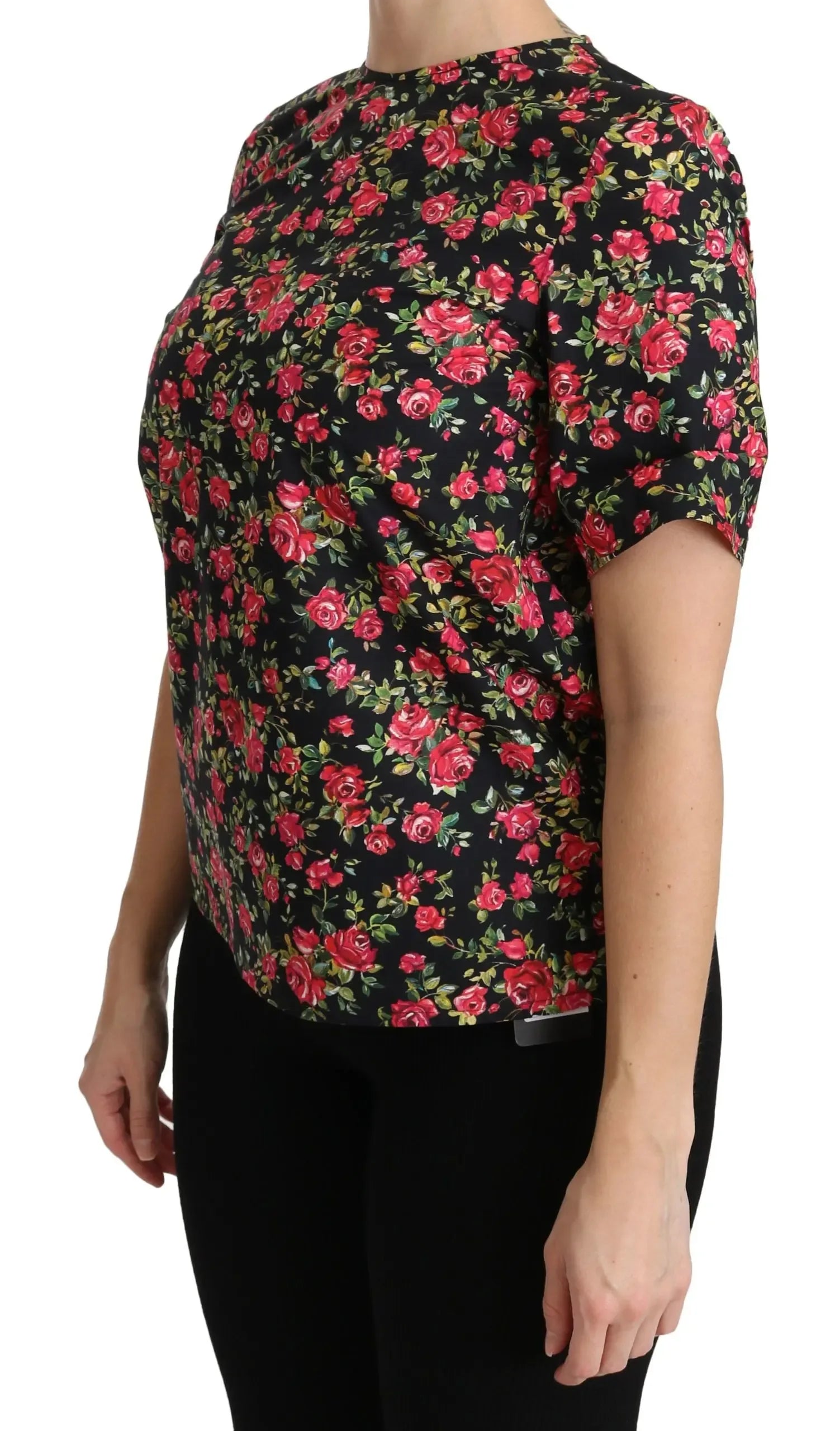 Dolce & Gabbana Black Floral Roses Short Sleeve Top Blouse - Zeiniez