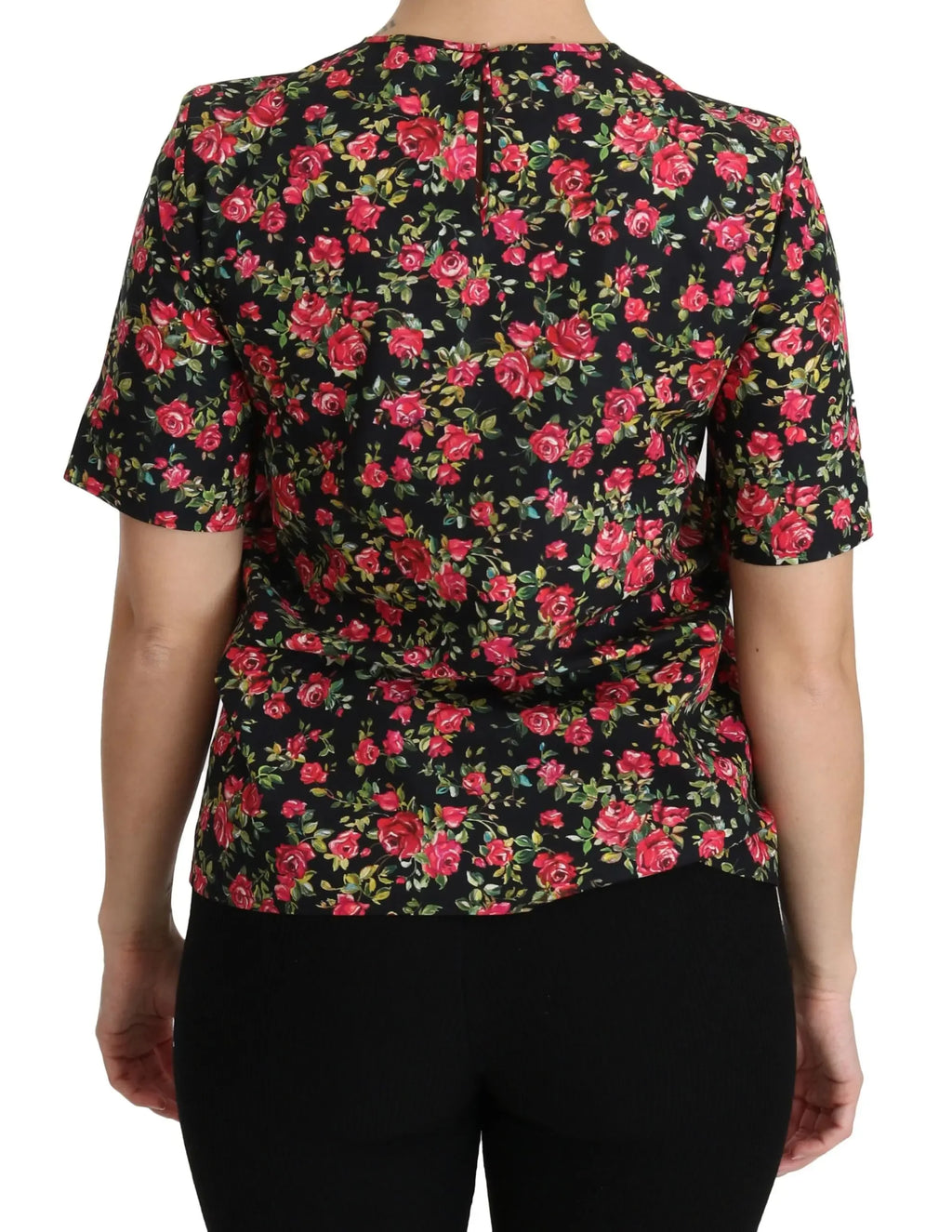 Dolce & Gabbana Black Floral Roses Short Sleeve Top Blouse - Zeiniez
