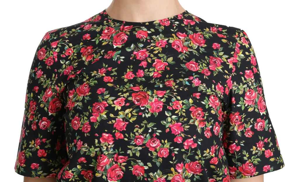 Dolce & Gabbana Black Floral Roses Short Sleeve Top Blouse - Zeiniez