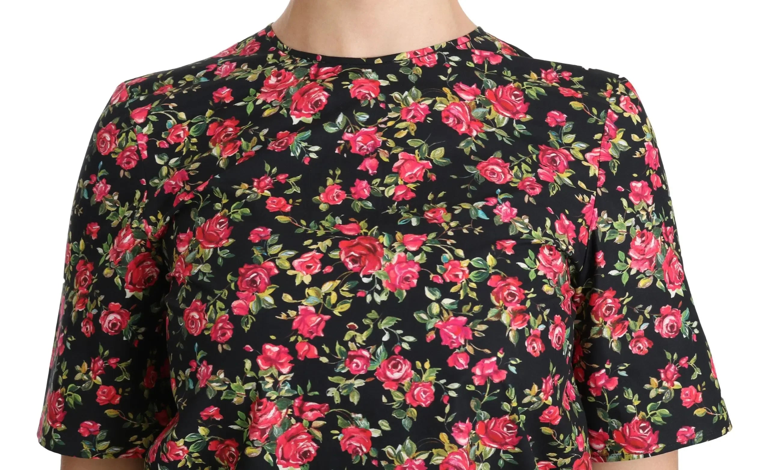 Dolce & Gabbana Black Floral Roses Short Sleeve Top Blouse - Zeiniez