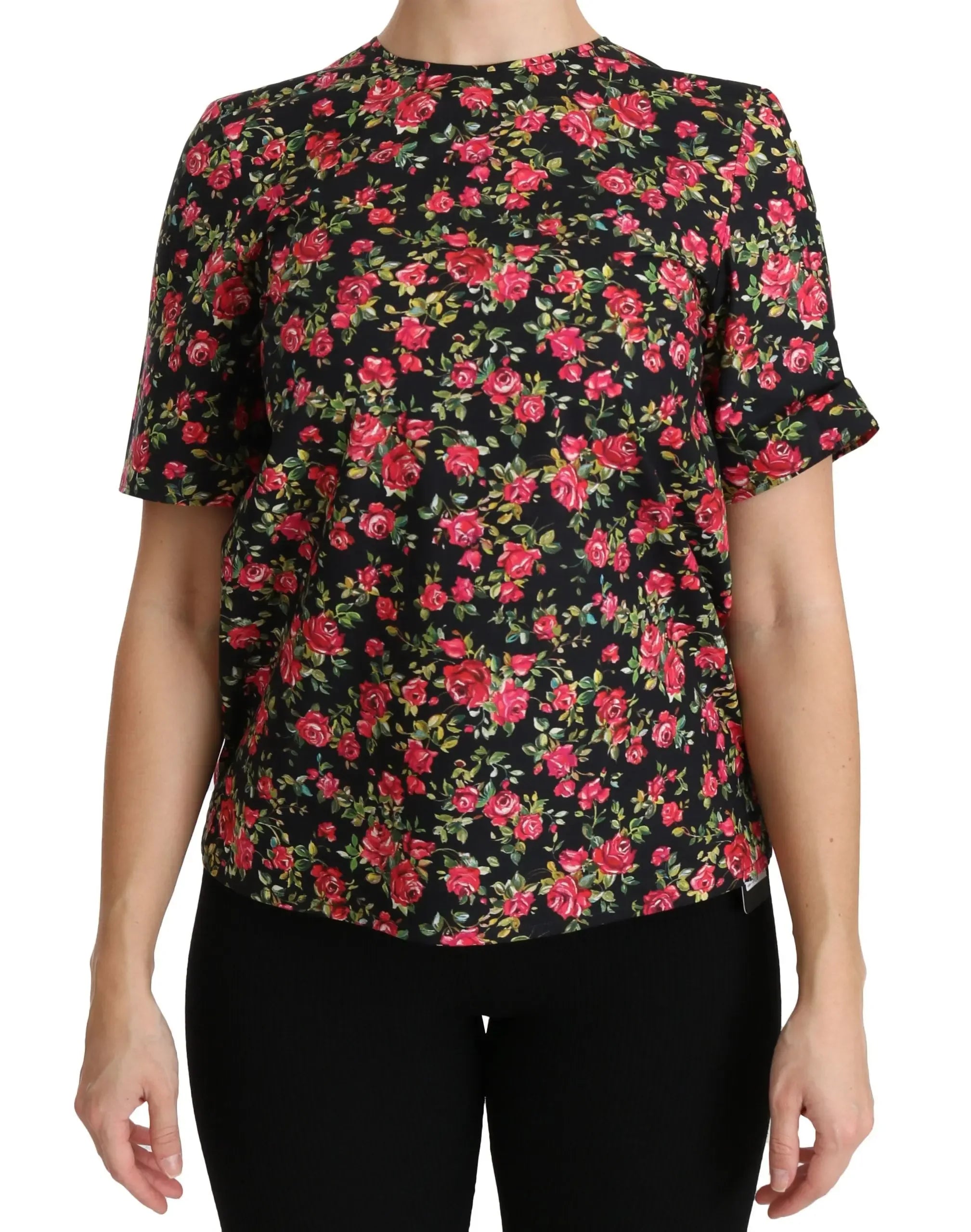 Dolce & Gabbana Black Floral Roses Short Sleeve Top Blouse - Zeiniez