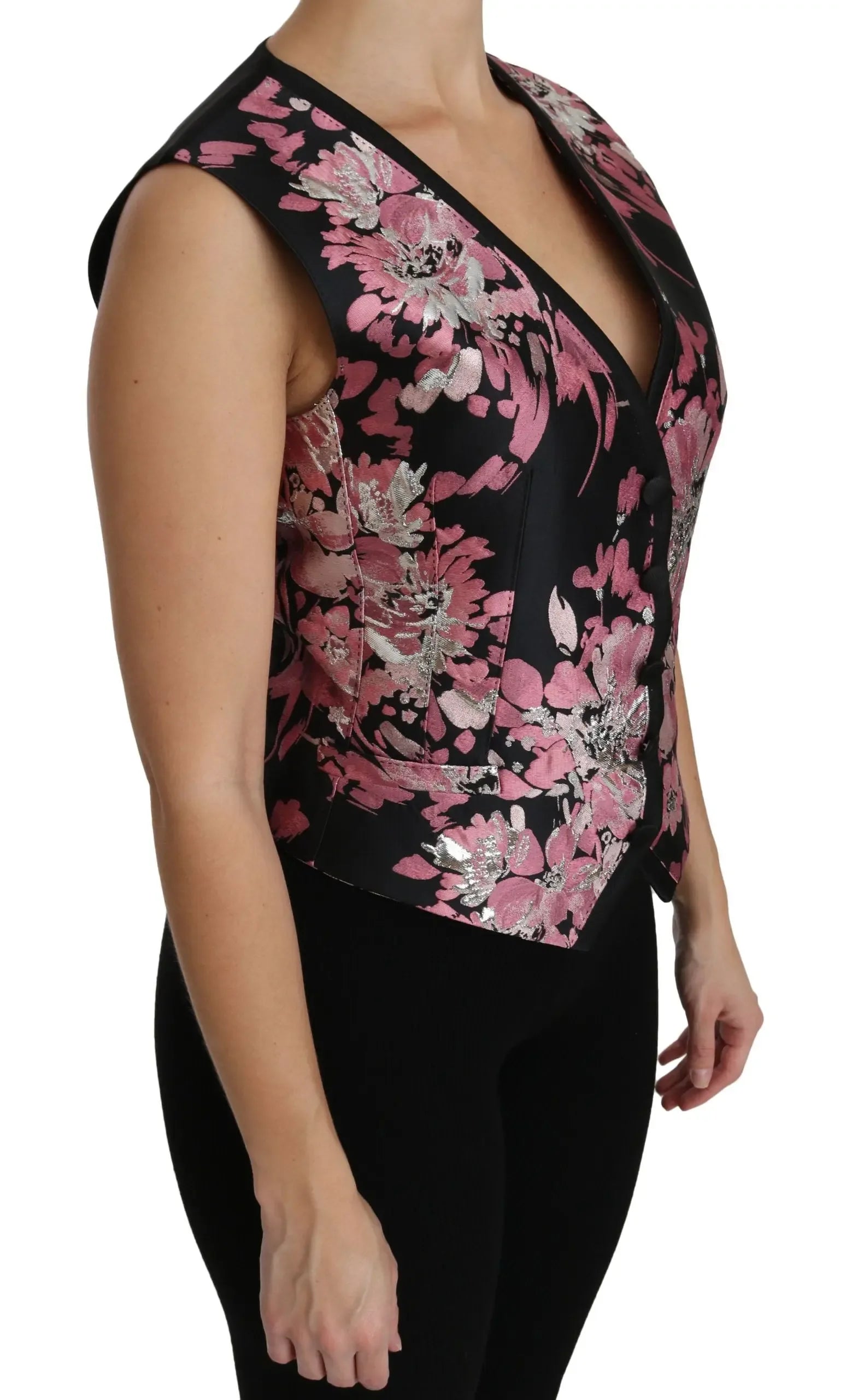 Dolce & Gabbana Black Pink Floral Waistcoat Vest Blouse Top - Zeiniez