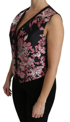 Dolce & Gabbana Black Pink Floral Waistcoat Vest Blouse Top - Zeiniez