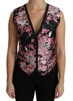 Dolce & Gabbana Black Pink Floral Waistcoat Vest Blouse Top - Zeiniez